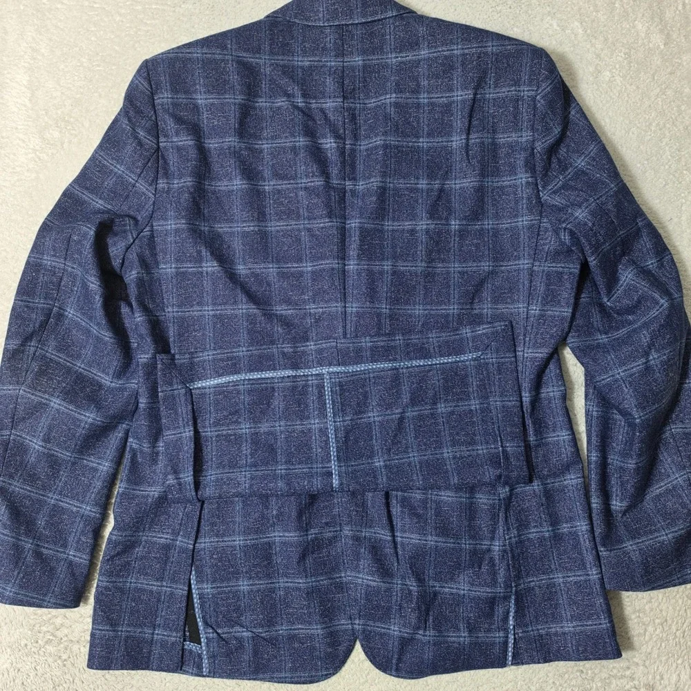 NEW‎ 7Diamonds Blazer Mens L Blue Windowpane Plaid Dunes Stretch Sport Coat